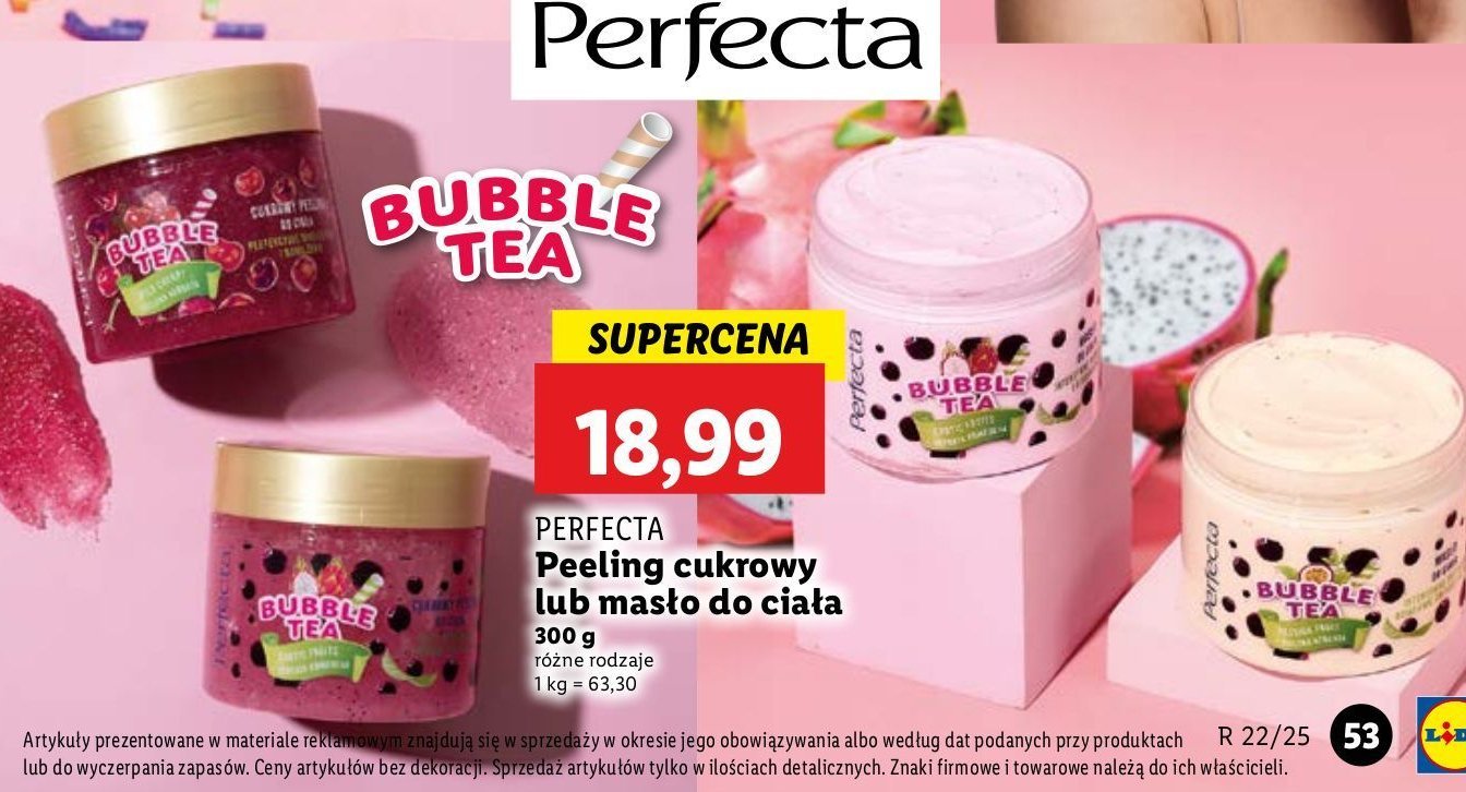 Peeling cukrowy wild cherry Perfecta bubble tea promocja w Lidl