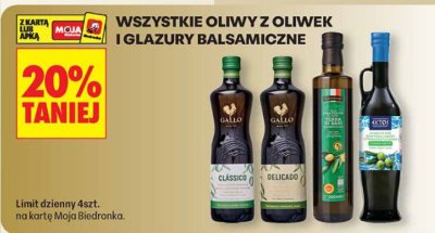 Oliwy z oliwek i glazury balsamiczne - różne rodzaje Gallo Classico, Gallo Delicado, Terra di Bari, Actos promocja w Biedronka