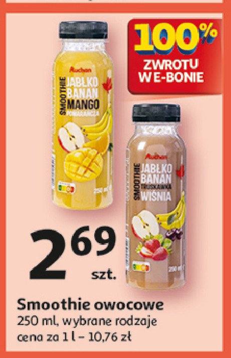 Smoothie jabłko-banan-truskawka-wiśnia Auchan różnorodne (logo czerwone) promocja