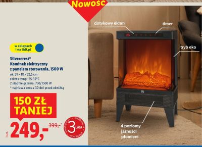 Kominek elektryczny z panelem sterowania 1500W promocja w Lidl