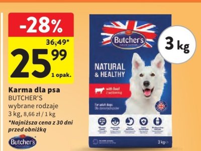 Karma dla psa wybrane rodzaje 3 kg Butcher's promocja w Intermarche