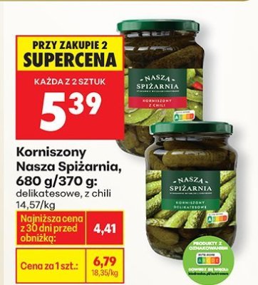 Korniszony Nasza Spiżarnia, 680 g/370 g promocja w Biedronka