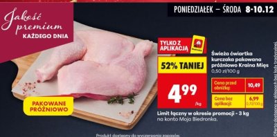 Świeża ćwiartka kurczaka pakowana próżniowo Kraina Mięs promocja w Biedronka