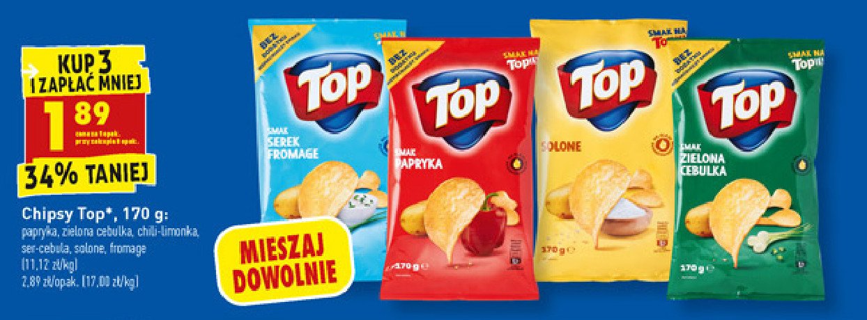 Chipsy o smaku papryki Top chips Top (biedronka) promocja