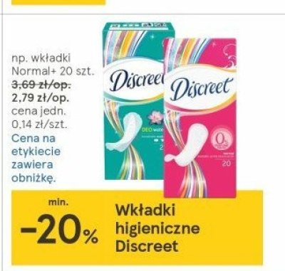 Wkładki normal no perfume Discreet promocja
