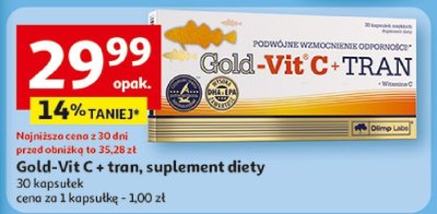 Gold-Vit C + tran suplement diety 30 kapsułek promocja w Auchan