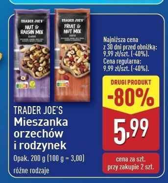 Mieszanka orzechów i rodzynek Trader joe's promocja