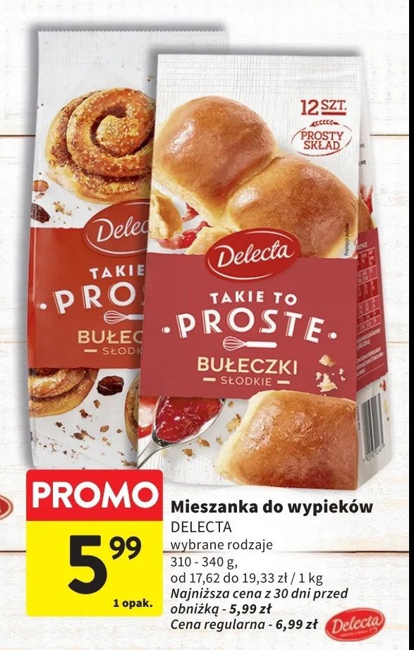 Mieszanka do wypieku słodkie bułeczki Delecta takie to proste promocja w Intermarche