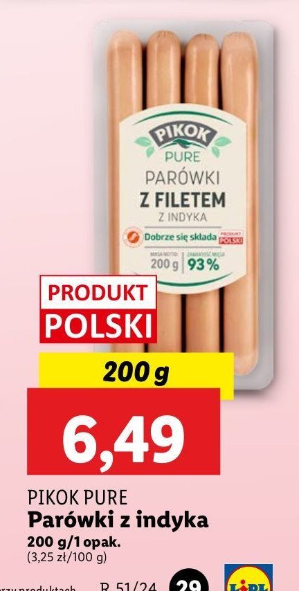 Parówki z indyka Pikok pure promocja w Lidl