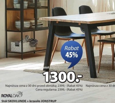Stół SKOVLUNDE + krzesło JONSTRUP promocja w Jysk