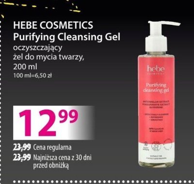 Żel oczyszczający HEBE COSMETICS Purifying Cleansing Gel, do mycia twarzy, 100 ml promocja w Hebe