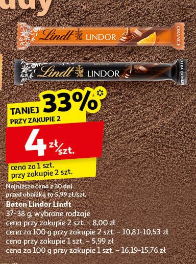 Batonik z czekolady z pomarańczą Lindt lindor promocja w Auchan