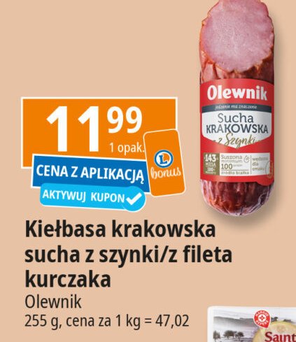 Kiełbasa krakowska sucha z fileta kurczaka Olewnik promocja