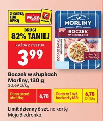 Boczek w słupkach Morliny, 130 g promocja w Biedronka