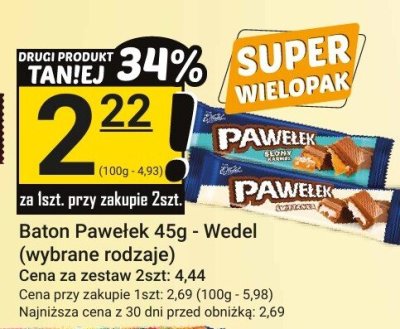 Baton Pawełek 45g - Wedel (wybrane rodzaje) promocja w Hitpol