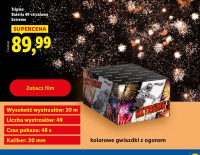 Bateria fajerwerków Triplex 49-strzałowa Extreme promocja w Lidl
