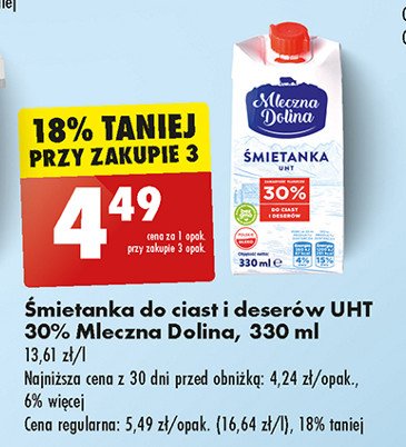 Śmietanka uht 30% Mleczna dolina promocja