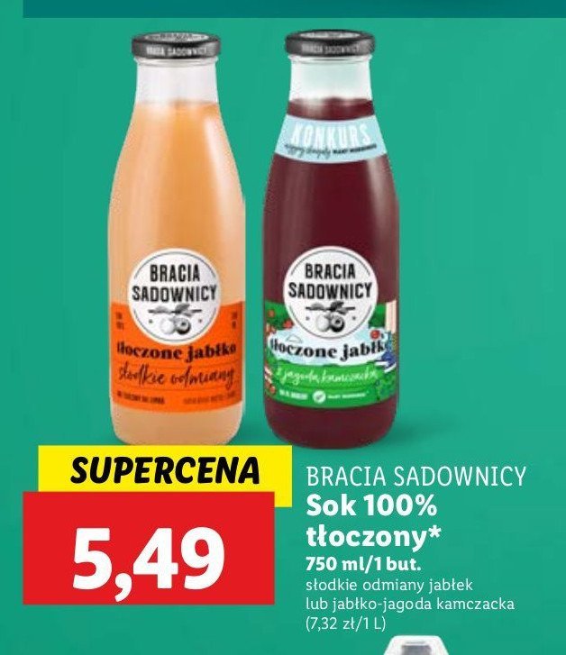 Sok tłoczone jabłko z jagodą kamczacką Bracia sadownicy promocja w Lidl