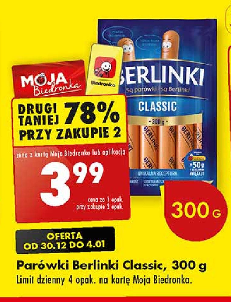 Parówki classic Morliny berlinki promocja w Biedronka