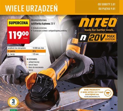 Szlifierka kątowa akumulatorowa 20 V promocja w Biedronka