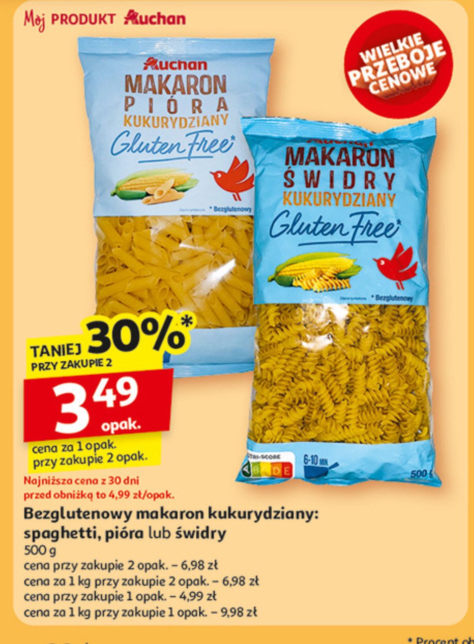 Makaron kukurydziany spaghetti Auchan różnorodne (logo czerwone) promocja w Auchan