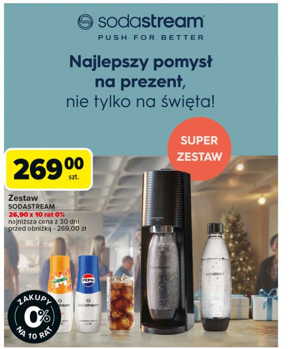 Zestaw: urządzenie terra black + 2 x butelki 1 l + cylinder + syrop pepsi max + syrop mirinda Sodastream promocja w Carrefour