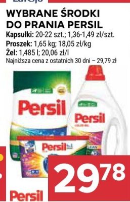Wybrane środki do prania Persil Kapsułki: 20-22 szt., 1,36-1,49 zł/szt. Proszek: 1,65 kg, 18,05 zł/kg Żel: 1,485 l, 20,06 zł/l promocja w Stokrotka