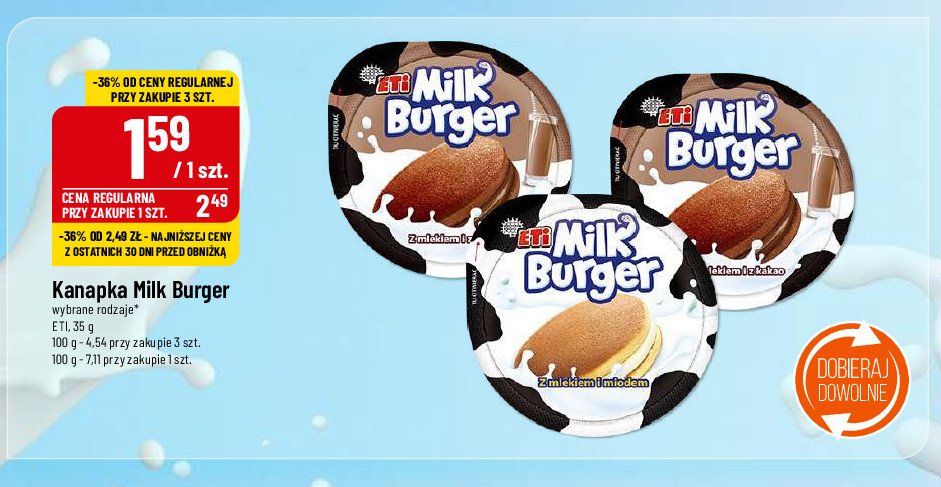 Baton z mlekiem i z kakao Eti milk burger promocja
