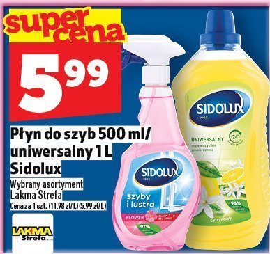 Płyn do szyb 500 ml / uniwersalny 1L Sidolux promocja w TOPAZ