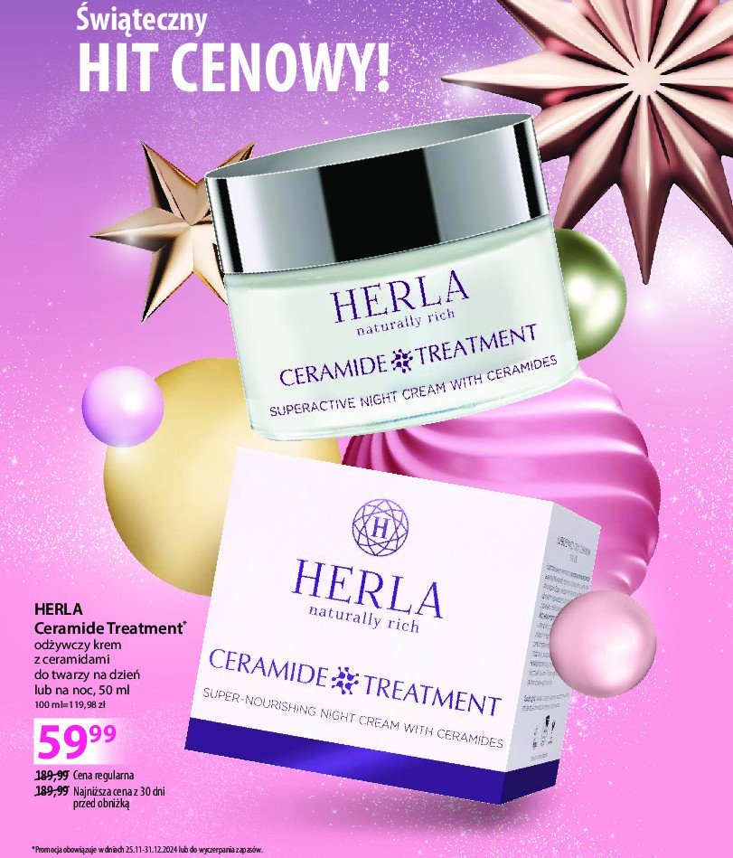 Krem do twarzy ceramide treatment na noc HERLA NATURALLY RICH promocja w Hebe