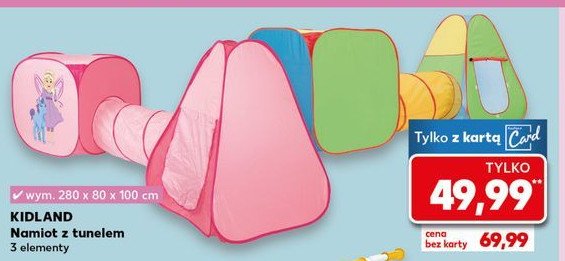 Namiot z tunelem 280 x 80 100 cm Kidland promocja w Kaufland