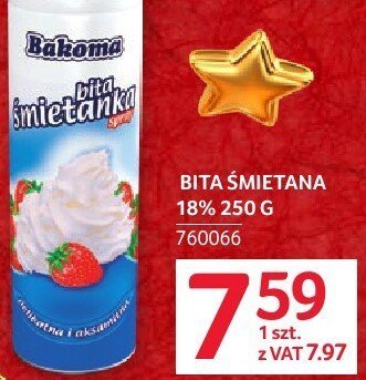 Śmietanka Bakoma UHT truskawkowa 18% promocja w Selgros