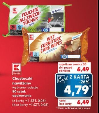 Chusteczki nawil偶ane uniwersalne jab艂kowe K-classic promocja