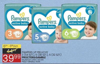 Pieluchy PAMPERS VP 3 (154 szt.), 5 (38 szt.), 6 (32 szt.) PROCTER&GAMBLE promocja w Wafelek