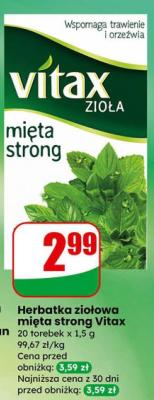 Herbatka ziołowa mięta strong Vitax promocja w Dino