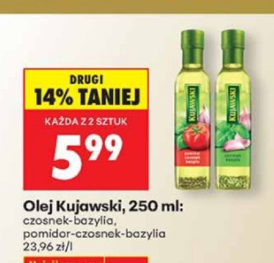 Olej Kujawski 250ml czosnek-bazylia pomidor-czosnek-bazylia promocja w Biedronka