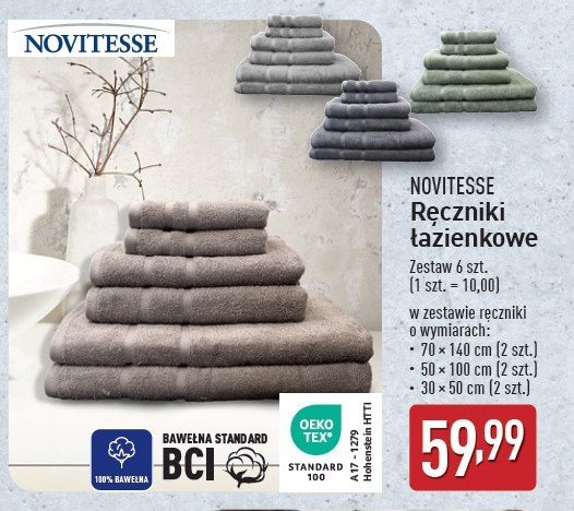 Ręczniki łazienkowe Novitesse promocja w Aldi