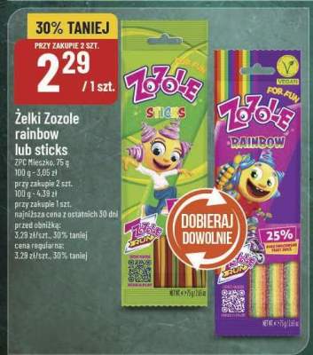 Żelki Zozole rainbow lub sticks promocja w POLOmarket