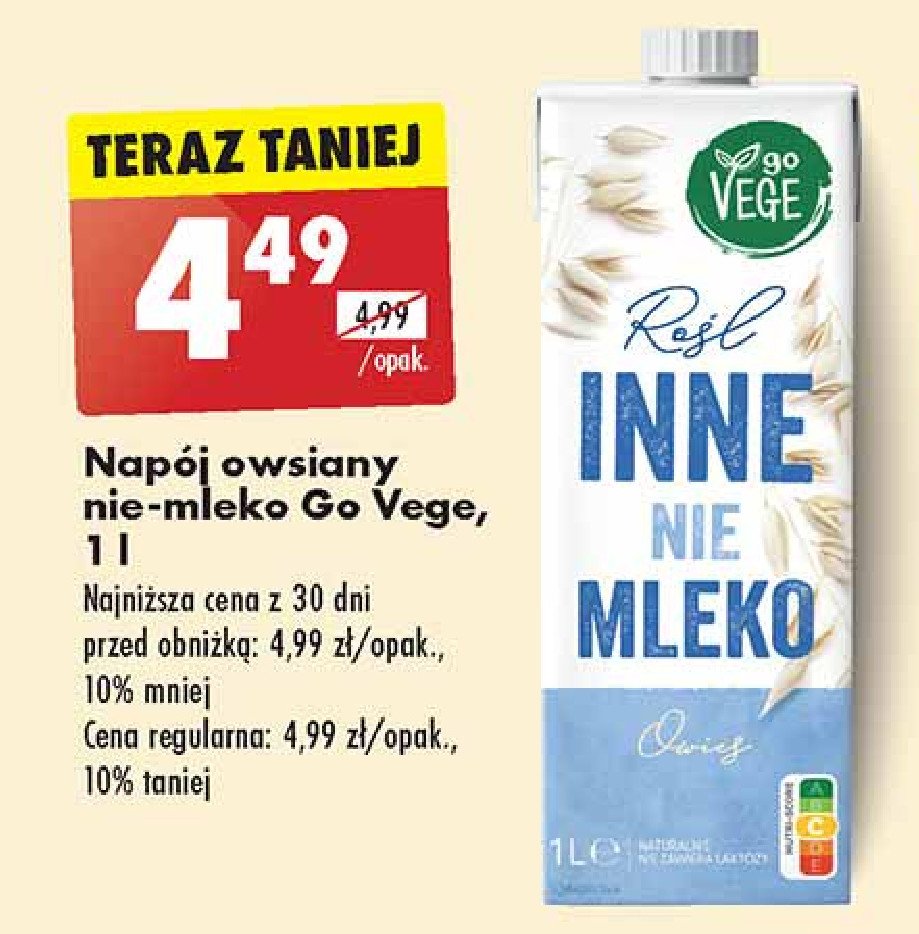 Napój roślinny nie-mleko owies Govege promocja