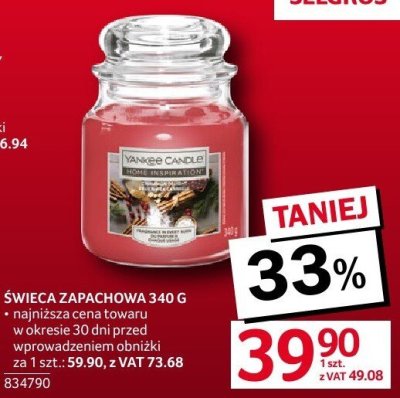 Świeca zapachowa Yankee Candle 340 g promocja w Selgros