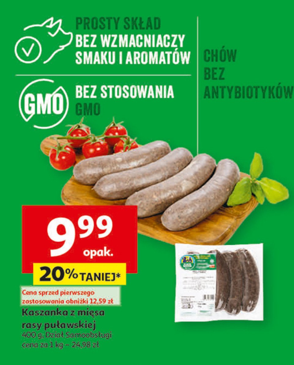 Kaszanka z mięsa rasy puławskiej Auchan pewni dobrego promocja