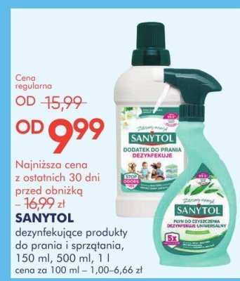 Dezynfekujące produkty do prania i sprzątania SANYTOL promocja w Super-Pharm