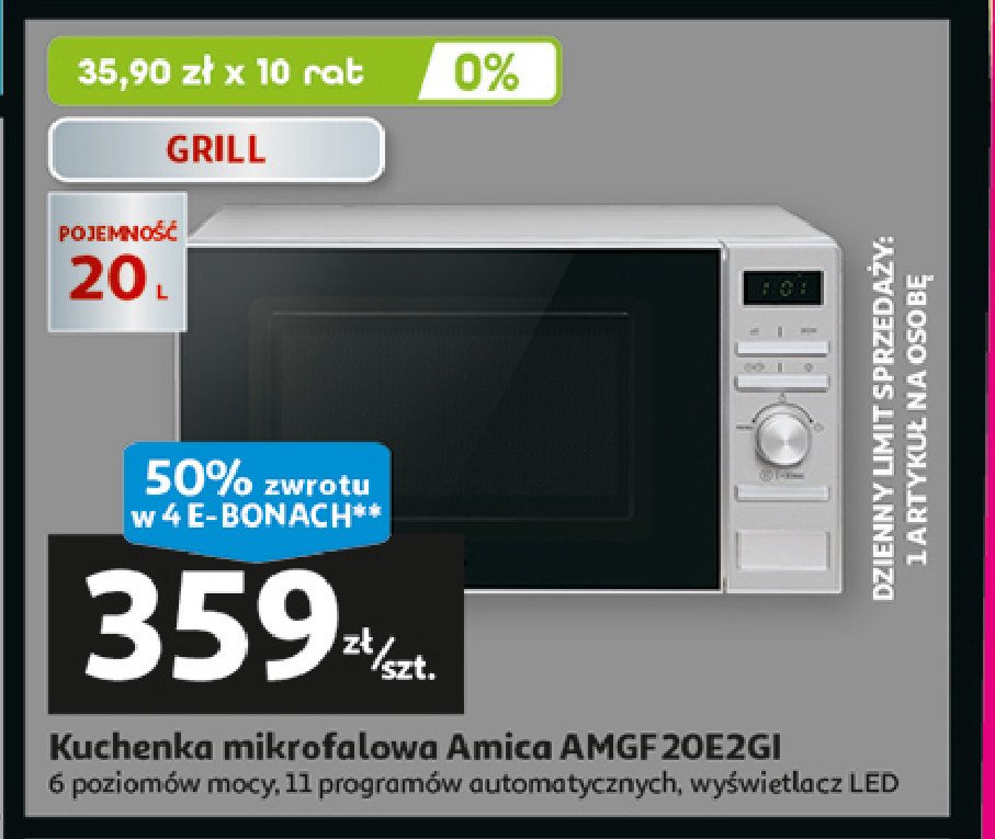 Kuchenka mikrofalowa amgf20e2gi Amica promocja w Auchan