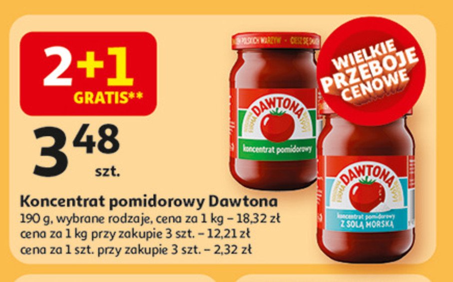 Koncentrat pomidorowy z solą morską Dawtona promocja w Auchan