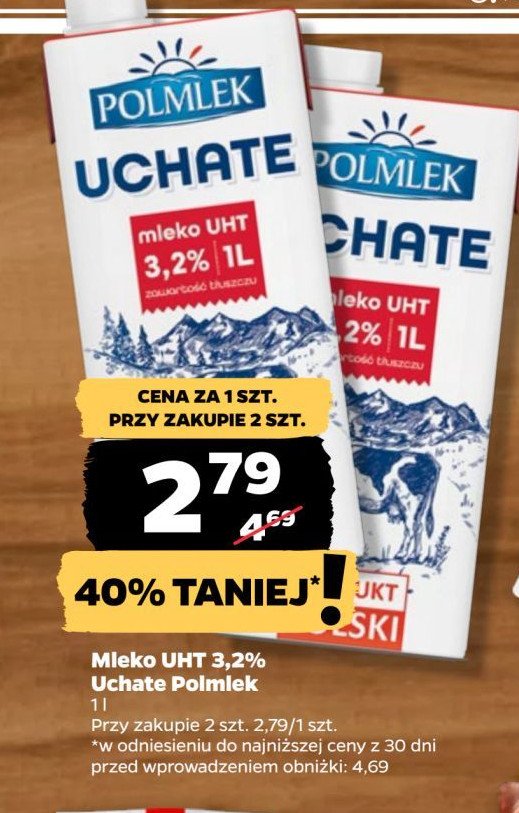 Mleko 3.2% Uchate promocja w Netto