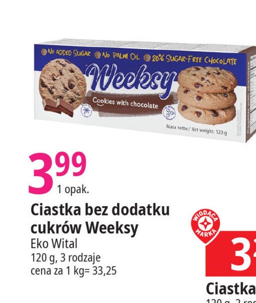 Ciastka czekoladowe bez cukru Weeksy promocja