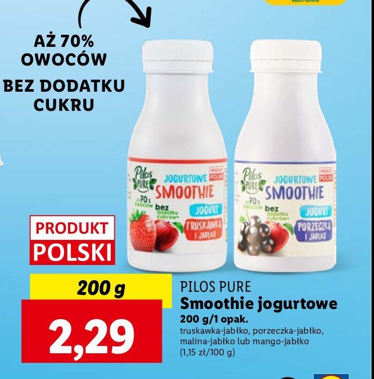Jogurtowe smoothie malina jab艂ko Pilos pure promocja