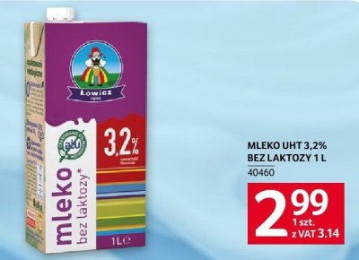Mleko UHT 3,2% bez laktozy Łowicz 1l promocja w Selgros