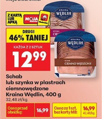Schab lub szynka w plastrach ciemnowędzony Kraina Wedlin, 400 g promocja w Biedronka