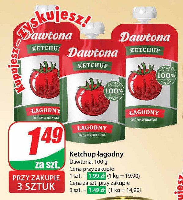 Ketchup premium łagodny Dawtona promocja w Dino